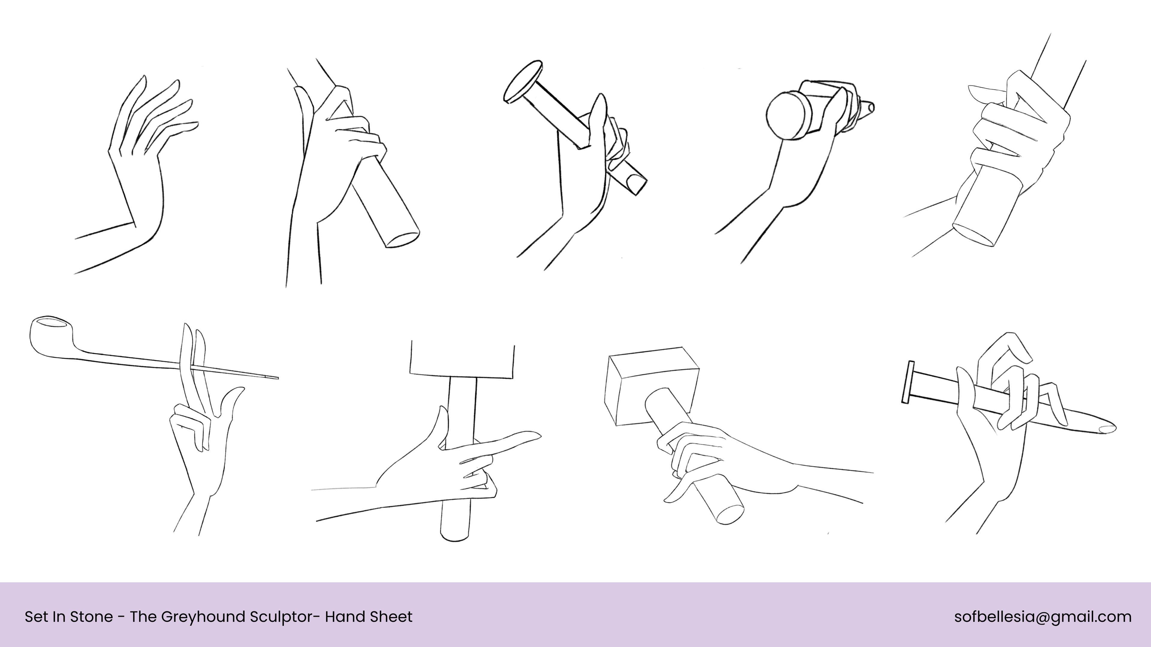 Sofia Bellesia- Set in Stone- Character Design Hand Sheet of the main character the Artist