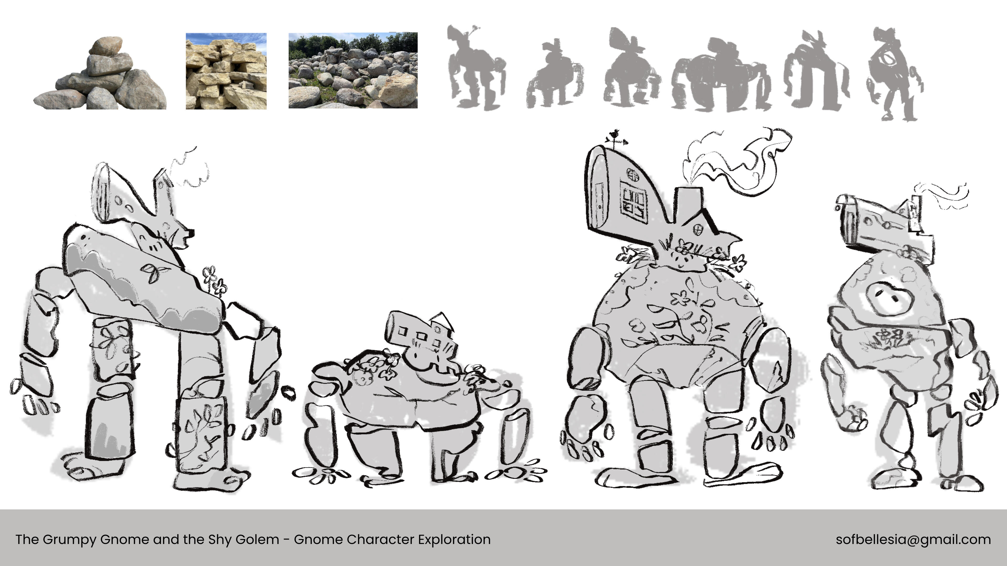 Sofia Bellesia- The Grumpy Gnome and Shy Golem- Golem Character Design Exploration