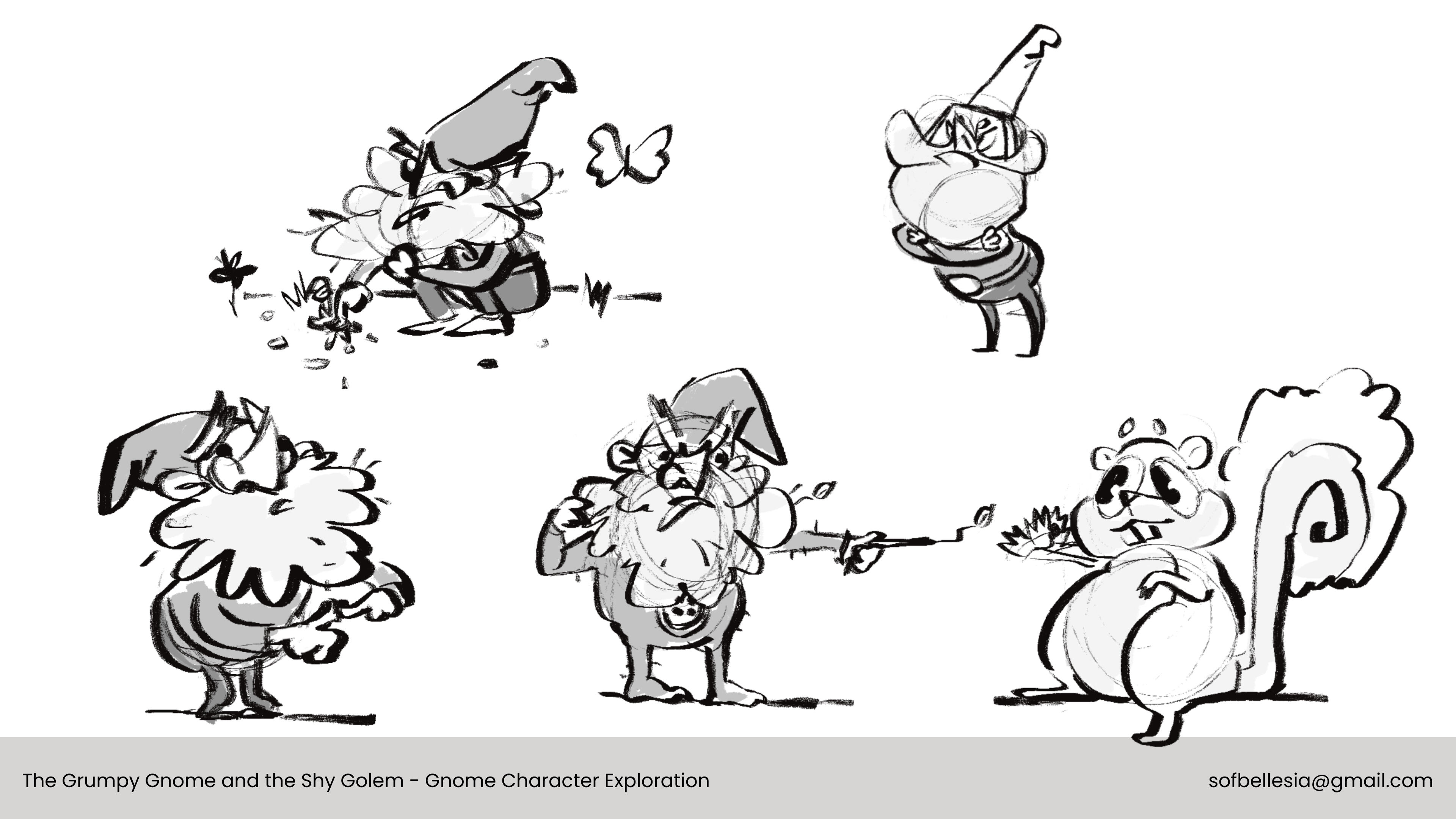 Sofia Bellesia- The Grumpy Gnome and Shy Golem- Gnome Character Design Exploration